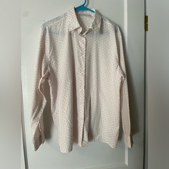 Vintage Tikida White & Pink Polyester Cotton Longsleeved Collared‎ Large Shirt - Picture 1 of 4